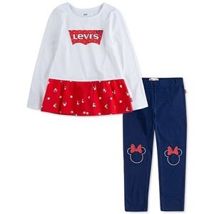 Levi’s X Disney Mickey Mouse 2-Piece Set Peplum Top Leggings Size 6M NWT